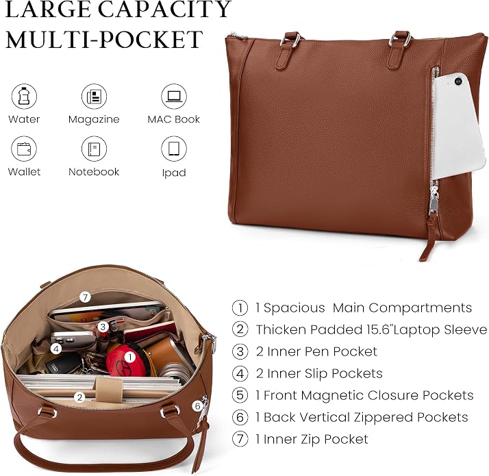 befen Genuine Leather Tote Bag for Women, Large Tote Bag for Women for Work Purses Satchel Handbags with Top Handles - Image 6