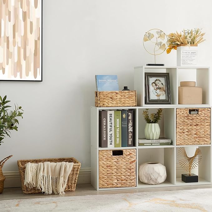 Wicker Storage Basket, Set of 2 Water Hyacinth Storage Baskets for Organizing, 11x11x11 Storage Cube Bins, Wicker Storage Cubes, Natural Foldable Square Baskets for Shelf Laundry Organizer - Image 3
