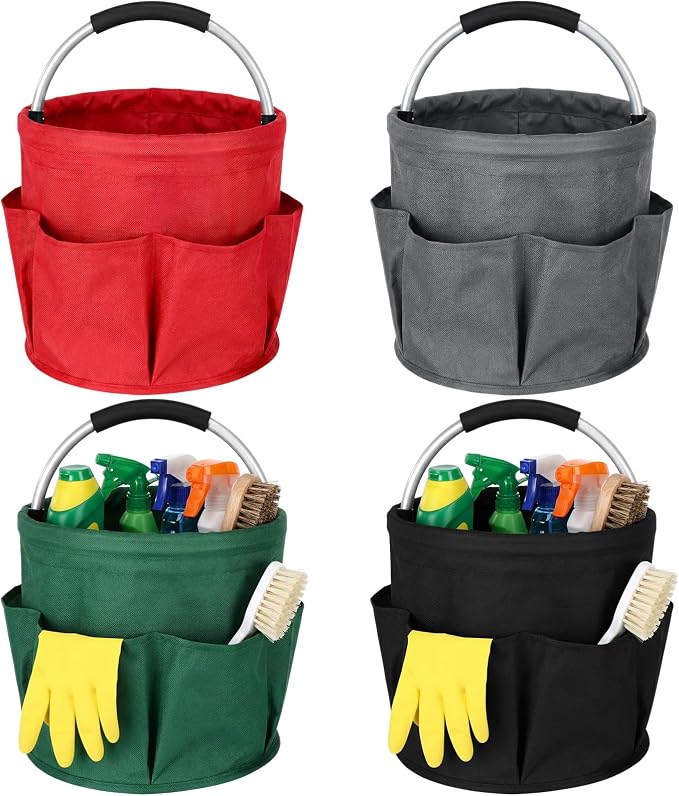 LemonRoad 4 Pack Cleaning Caddy with Handle 17L Foldable Cleaning Supplies Organizer Oxford Cloth Storage Basket with 6 Pockets Portable Multi Bucket Bag for Home Garden(Black,Dark Gray,Red,Green) by Unknown
