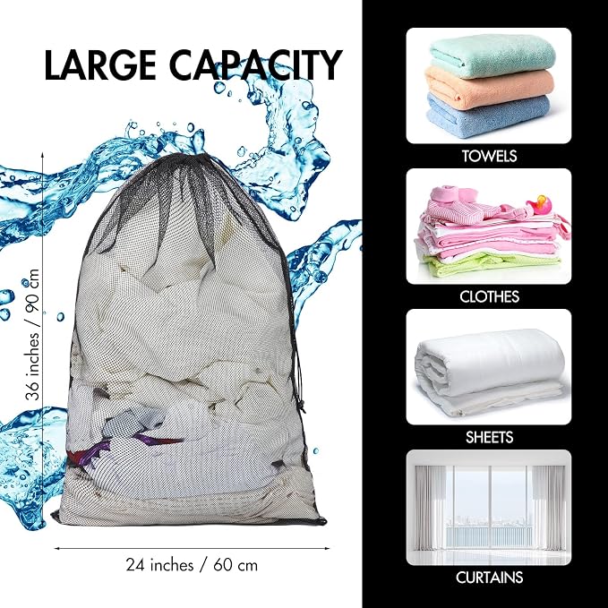 Berlune 1 Pc Large Mesh Laundry Bags | Oversized breathable mesh bags help sort and transport laundry for dorms, rentals, laundromats and facilities. - Image 3