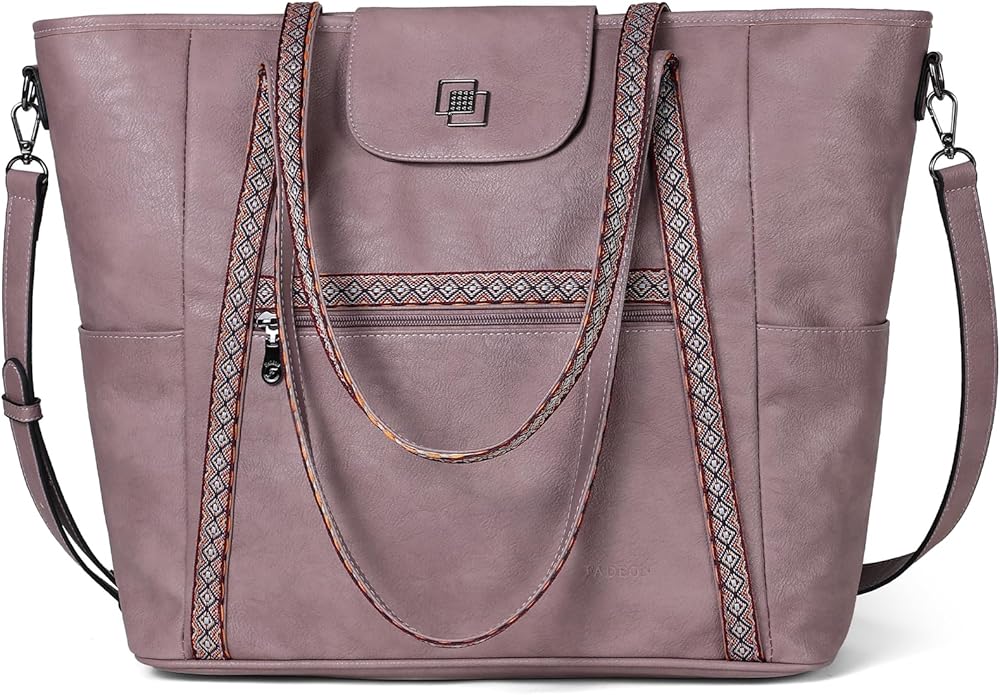 Large Laptop Tote Bag for Women Designer Leather Laptop Bag, 15.6in | Fashion Travel Backpack Purse Shoulder Handbag Fits 15.6 Laptop, Daily, Work, Business Trip, Weekend Travel, Teacher by FADEON