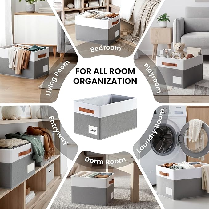 Large Closet Storage Baskets for organizing 4 Pack, Non-Dust-Absorbing Closet Shelf Organizer Bins with Handles & Labels - Decorative Collapsible Baskets for Living Room Bedroom Nursery Dorm - Image 6