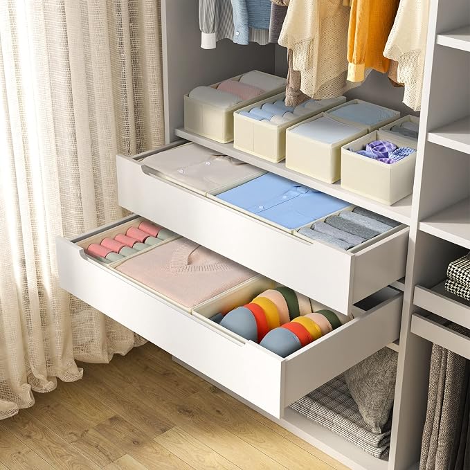 DIMJ Drawer Organizer Clothes, 36 Pack Dresser Organizer, Foldable Closet Organizers and Storage, Fabric Dresser Bins, Drawer Dividers for Nursery, Baby Clothes, Underwears, Sock (Beige) - Image 4