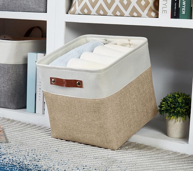 DECOMOMO 13 Inch Cube Storage Bins, Fabric Storage Cube, Basket for Kallax Shelves (Beige & White, Cube 13" - 4 Pack) | 4 Pack, Storage Baskets for Shelves, Kallax Storage Cubes (Beige & White) - Image 8