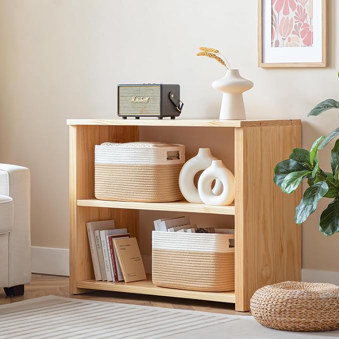 4 Pack Storage Baskets for Organizing, Shelf Baskets with Handles, White&Brown - Image 5