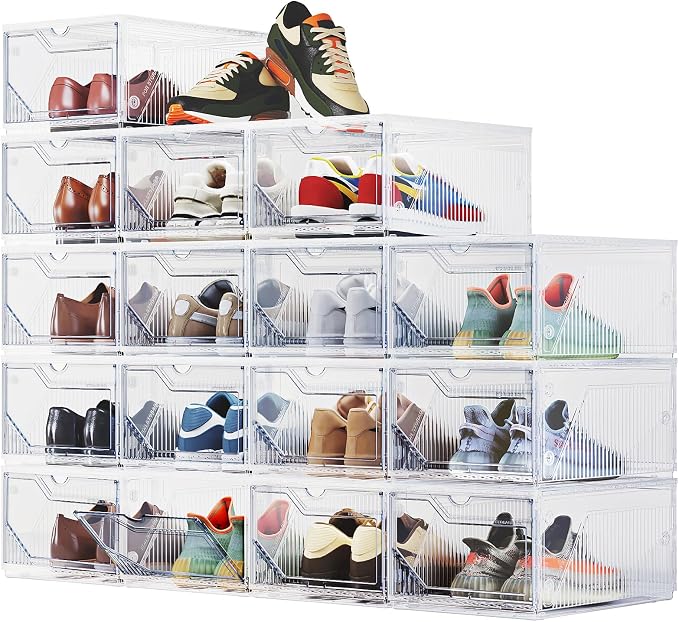 BROVIEW XX-Large Shoe Sneaker Storage Boxes for Size 14, 16 Pack Shoe Boxes | Stackable & Thicken Clear Plastic Shoe Organizers for Entryway Closet, Shoe Container Display Case w/ Magnetic Door by BROVIEW-EnjoytheArtofLife