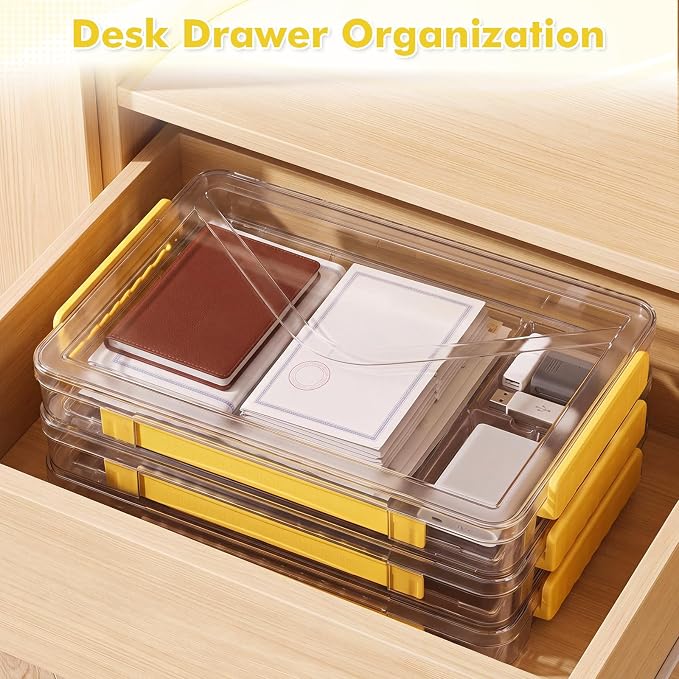5 Pcs Clear File Storage Box Portable Paper Case with Lid Handle,Yellow - Image 6