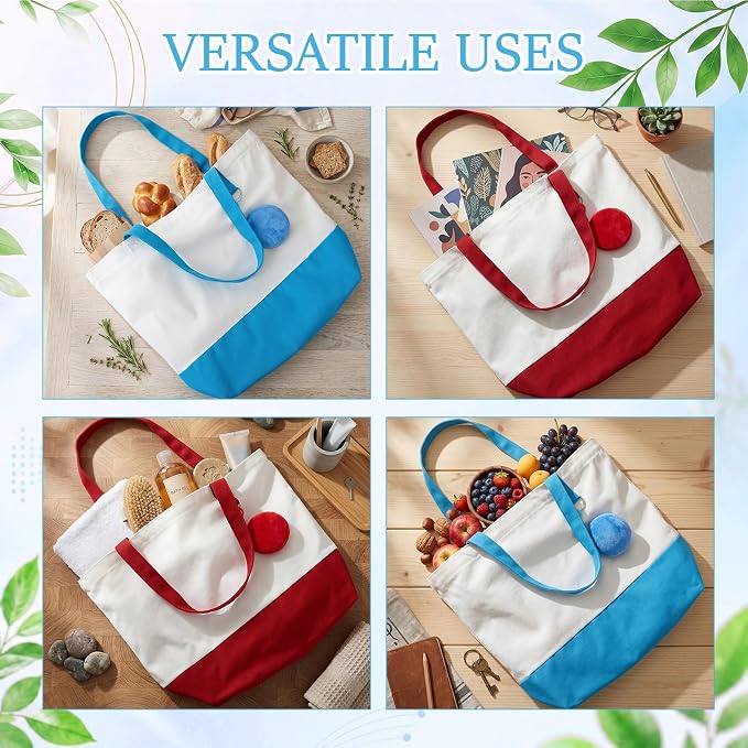 Sanwuta Canvas Tote Bags Bulk with Zipper and Plush Coin Purses 18.5" Reusable Cotton Shopping Bags with Handle for DIY Craft - Image 7