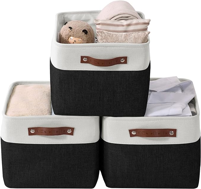 DECOMOMO Storage Bins, Extra Large Fabric Storage Baskets for Shelves 3Pack | 15.8 x 12.5 x 10 inches Decorative Linen Closet Organizers (Black & White) by DECOMOMO