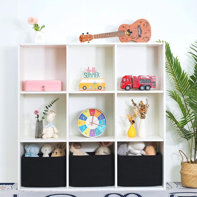 3-Pack Storage Baskets for Shelves, Playroom and Classroom, Book Basket, Decorative Storage Cube Bins, Woven Closet Organizers, Pantry and Shoe Organizer, Full Black - Image 4