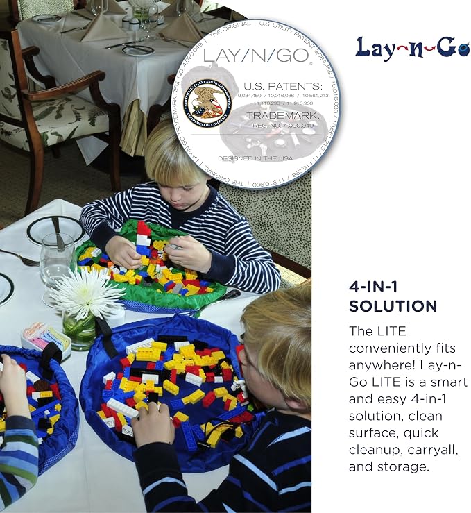 Lay-n-Go Layflat Portable Drawstring Cinch Storage Toy & Mini Figures Organizer & Play Mat, Mesh Pockets, Home & Travel, Kids & Toddlers Playdates, 2 Straps for Backpack, Durable, Machine Washable - Image 8