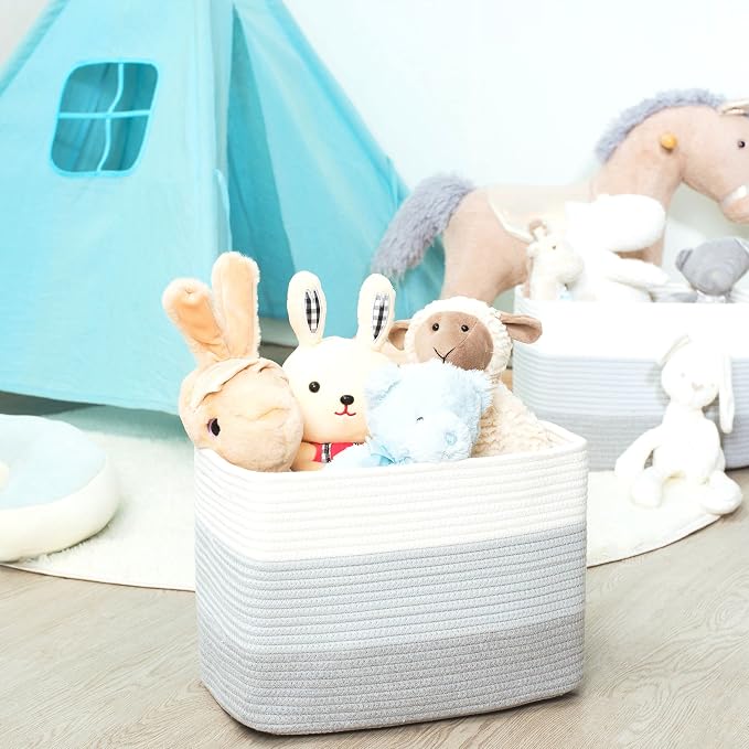 3-Pack Storage Baskets for Shelves, Playroom and Classroom, Book Basket, Decorative Storage Cube Bins, Woven Closet Organizers, Pantry and Shoe Organizer, 3-Tone Grey - Image 4