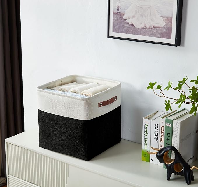 DECOMOMO Cube Storage Bin 11x11, Fabric Storage Bins | 4 Pack, Storage Baskets for Shelves, Kallax Storage Cubes (Black & White) - Image 8