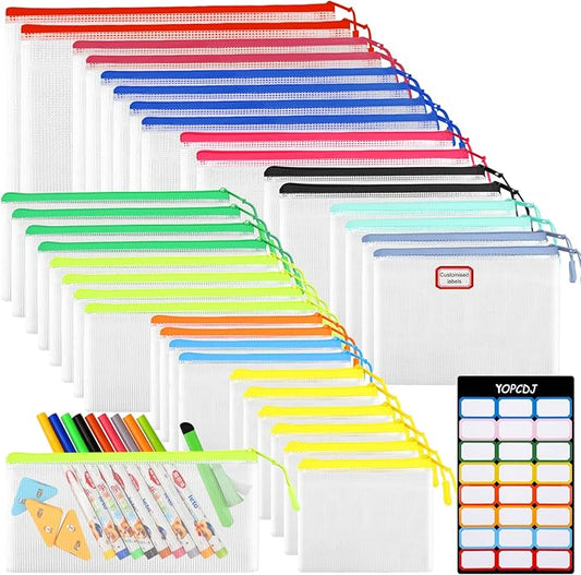 YOPCDJ 36pcs Mesh Zipper Pouch Bags,12 Colors for Storage Bags with Zipper, 8 Sizes for Reusable Plastic Zip Organizer for Travel Cosmetics by YOPCDJ