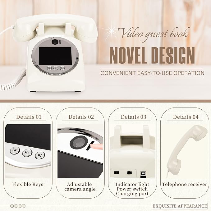 Video Audio Guest Book Wedding Phone,1080P HD Video Phone Guestbook, Preserve Your Special Occasions, Ideal for Wedding Bridal Shower, Birthday, Graduations, Baby Shower(02) - Image 5