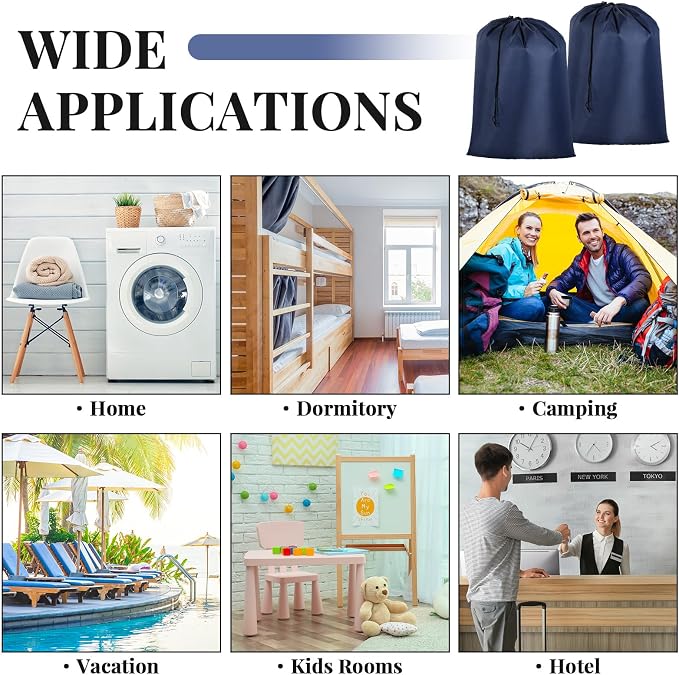 Woanger 12 Pack 28 x 45 Inch Extra Large Laundry Bags Bulk, Navy Blue | Washable Polyester, Drawstring Closure, For Clothes and Bedding, Foldable for College Dorms, Hotels, Camping and Travel - Image 7