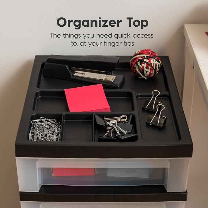IRIS USA 6-Drawer Rolling Storage Cart, Black/Clear | Keep classroom supplies, teacher essentials, craft materials, and learning tools organized with easy-access drawers. - Image 6
