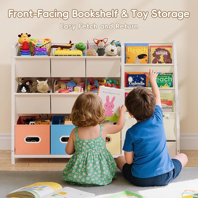 Toy Storage Organizer - Kids Bookshelf with 3 Shelf and 10 Storage Bins | Montessori Playroom Storage for Toddler, Baby, book shelf for kids rooms - Image 3