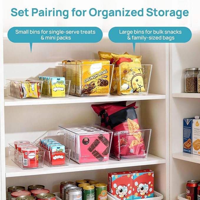 Vtopmart 8 Pack Clear Storage Bins Set for Pantry Organizer | 4 Large and 4 Small Plastic Pantry Storage Bins with Handle, Storage Containers for Pantry, Kitchen, Fridge, Cabinet - Image 3
