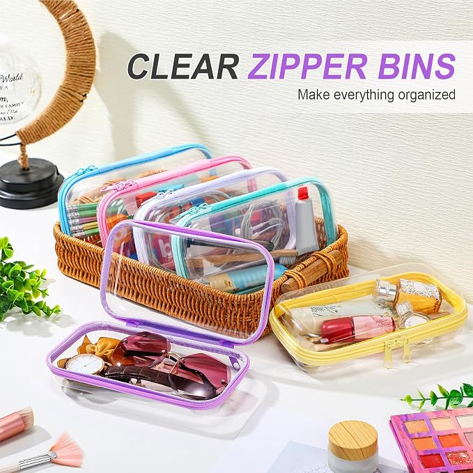 Sanwuta 6 Clear Hard Zipper Case,Colorful,7.48 X 3.94 X 2 Inch | Pencil Case Pouches ,Makeup Bag,Plastic Toiletry Diaper Bag ,Travel Toy Storage,Waterproof Organizer Bins - Image 5