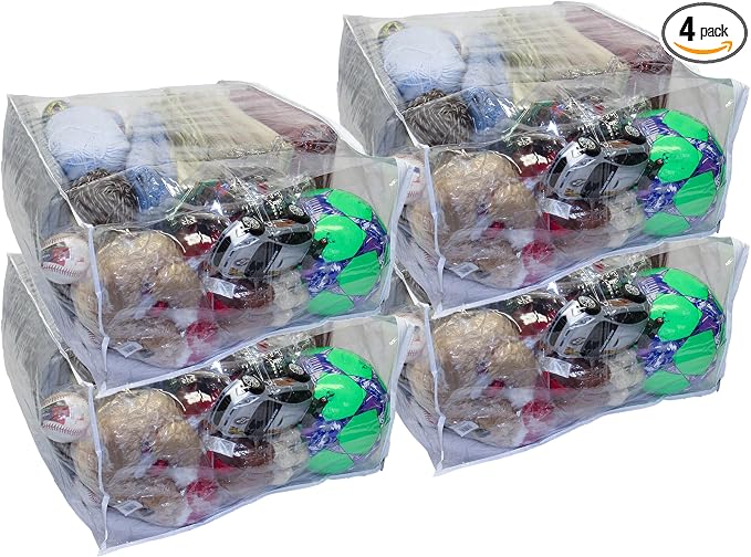 4-Pack Jumbo Heavy Duty Vinyl Zippered Storage Bags (Clear) for Sweaters, Blankets, Comforters, Bedding Sets and Much More! (24" x 20" x 11") by OrehHomewares