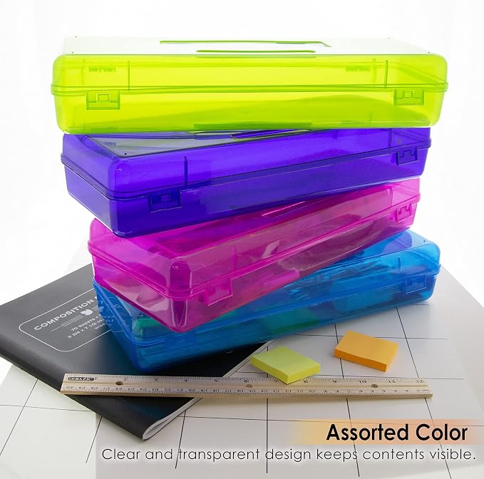 BAZIC PRODUCTS Bright Color Ruler-Length Pencil Box, 4-Set | 13 3/8 x 5 3/8 x 2 1/2 in, snap-latch lid for long supplies - Image 2