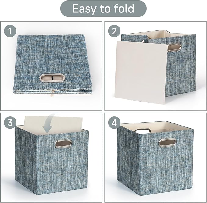 Posprica Storage Boxes, Foldable Organiser Cube Basket Bin, Thick and Heavy Duty (28×28×28cm/4pcs, Teal) - Image 4