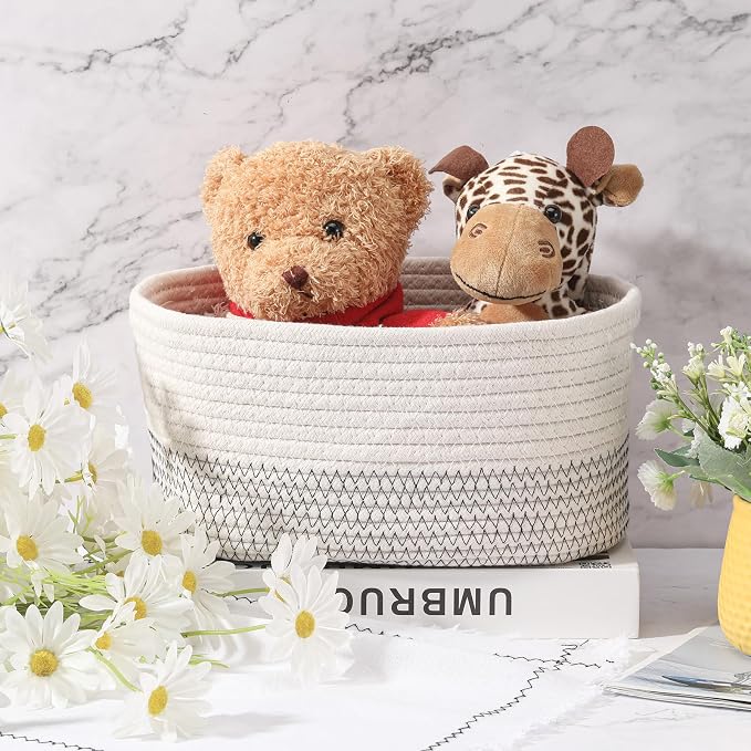 Sawysine 6 Pcs Storage Baskets Bulk for Organizing Cotton Rope Woven Basket with Handles for Gift Cloth Shelves Blanket Toys Living Room(White Grey) - Image 3