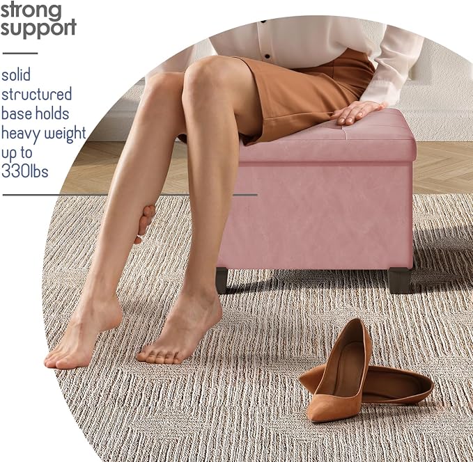 Storage Ottoman Cube with Small Bin, 16-in Square Ottoman with Storage for Living Room and Bedroom, Small Ottomans Foot Rest, Leather Foot Stools Ottomans Max 330lbs, Pink - Image 5