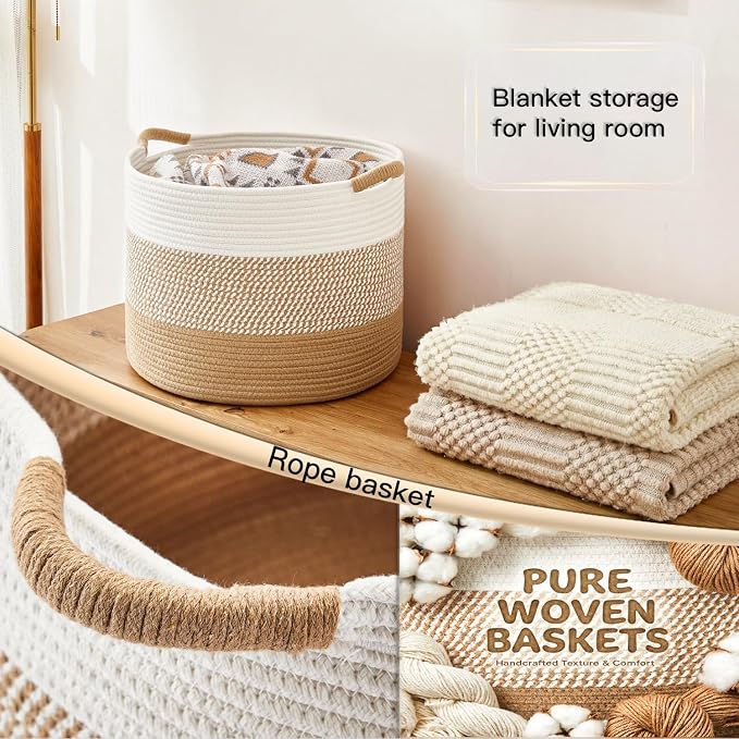 Artfeel 40L Large Cotton Rope Basket, Decorative Woven Blanket Storage for Living Room, Boho Toy Storage & Toy Box for Kids, Versatile Laundry Basket & Nursery Hamper for Blankets(Brown) - Image 6