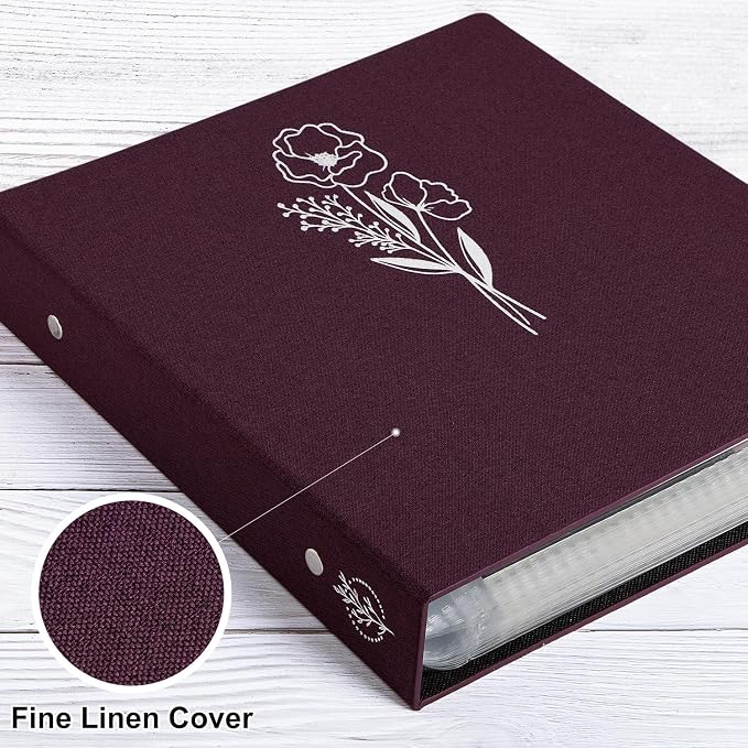 Lanpn Scrapbook Photo Album 12x12 2 Packs, Linen Cover Archival Acid Free Top Load 3 Ring Binder Folder Photo Book 12 x 12 with 30 Plastic Sleeves 60 Pages Purple - Image 3