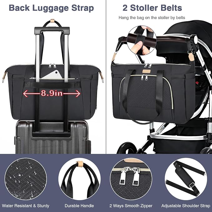 Diaper Bag Tote for Baby 7PCS, Large Mommy Bag with Portable Changing Pad | Multifunctional Hospital Bags for Labor and Delivery with Pacifier Case and Organizer Pouches,Travel Baby Bag for Boy Girl - Image 6