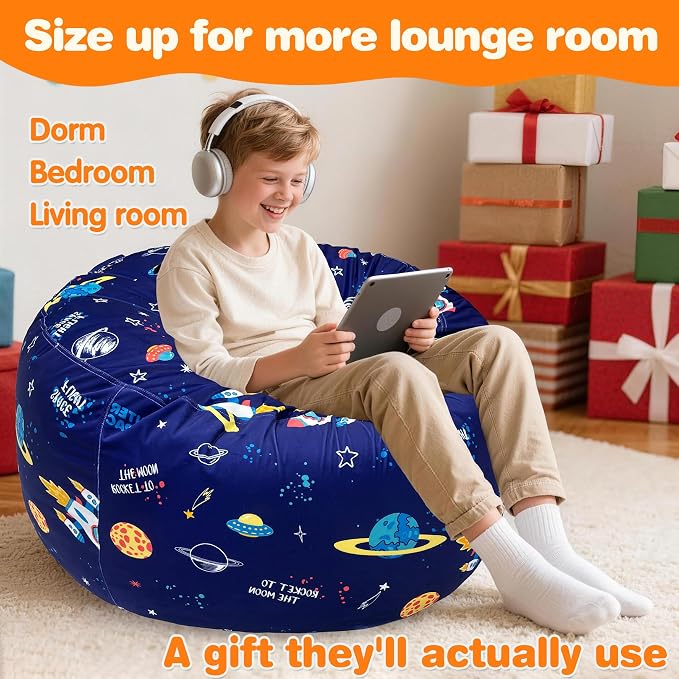 Lukeight Outer Space Bean Bag Chair for Kids Teens Adults, Memory Foam Filled Floor Lounger, Washable Velvet Cover with Inner Liner, Beanbag Chair with Filling for Gaming Reading, X-Large 30"D x 18"H - Image 5