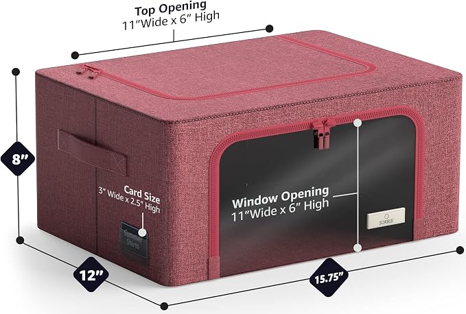 Sorbus Storage Bins with Metal Frame - Stackable & Foldable Clothes Organizer Bags - Oxford Fabric Storage Containers with Large Clear Window & Carry Handles, Bedroom Organization for Bedding & Linen - Image 3