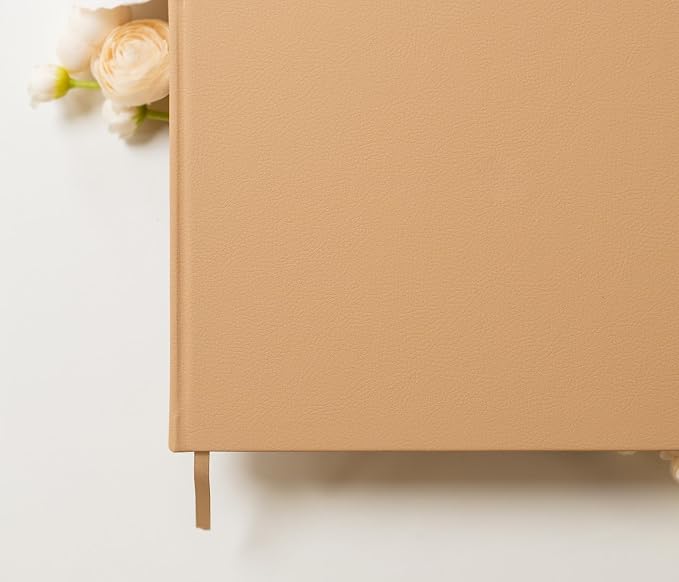 Personalized Guestbook in Tan - Premium Tan Leatherette Custom Modern Guest Book for Wedding Reception, Birthday Party or Events w/Bookmark Blank Pages for Signing, Large 11.5 x 8.5 inches - Image 4
