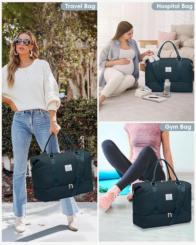 Travel Weekender Bags For Women - Carry On Duffel Bags with Shoe Compartment Overnight teal Weekender Tote Bags with Wet Pocket Gym Duffle Bag for Travel Sports Weekend Hospital Peacock Blue - Image 5