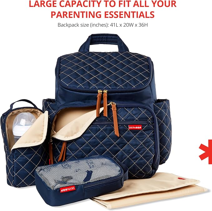 Skip Hop Diaper Bag Backpack: Forma, Multi-Function Baby Travel Bag with Changing Pad & Stroller Attachment, Navy - Image 5