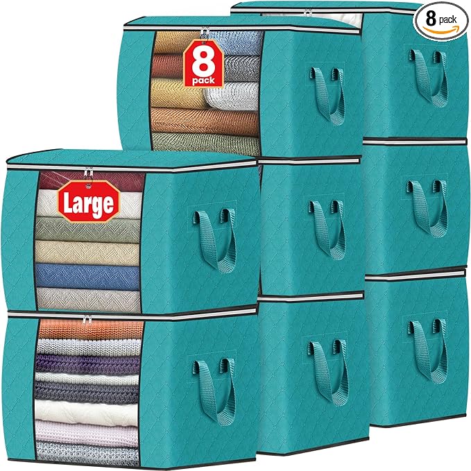 90L Clothes Storage, Foldable Thick Fabric Blanket Storage Bags | Foldable Containers with Zippers,Window and Handles for Organizing Bedroom, Closet, Comforter, Bedding,Dorm essentials by Fabtotes