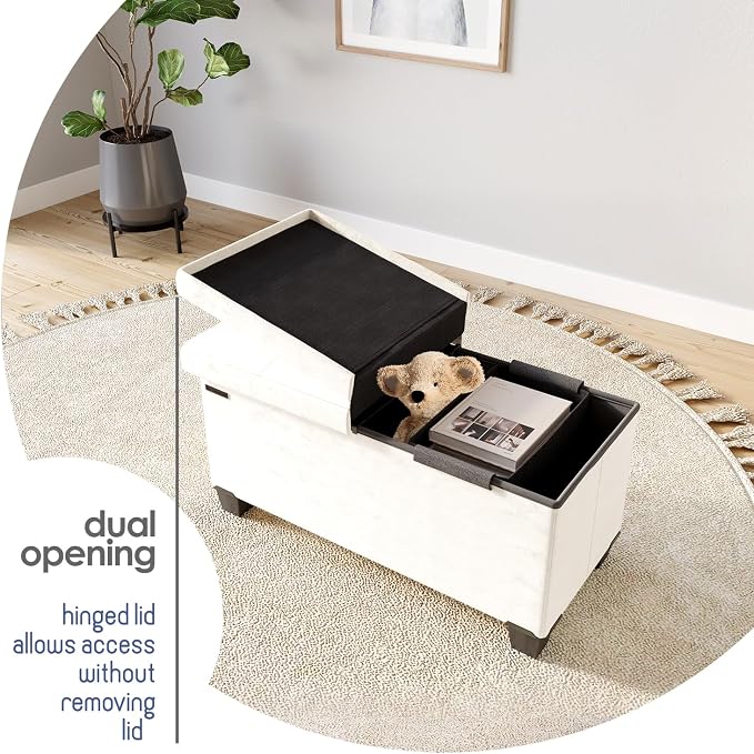 Storage Ottoman Bench with Bins, 30-in Storage Bench for Bedroom End of Bed, Folding Foot Rest Ottoman for Living Room Max 660lbs, Velvet Ottomans, Cream - Image 8