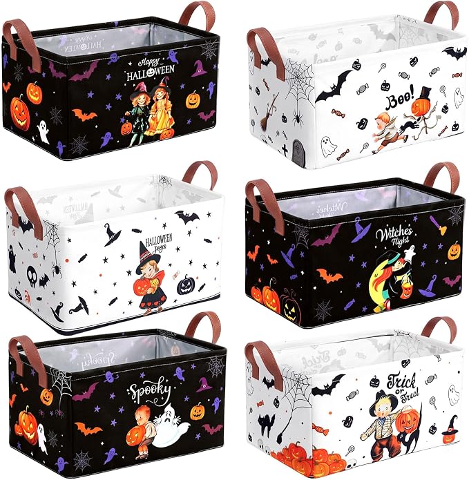 CHENGU Halloween Storage Bin Collapsible Halloween Basket for Gifts Buffalo Plaid Holiday Decor Large Pumpkin Basket Foldable Trick or Treat Box with Handle for Bedroom Office Home by CHENGU