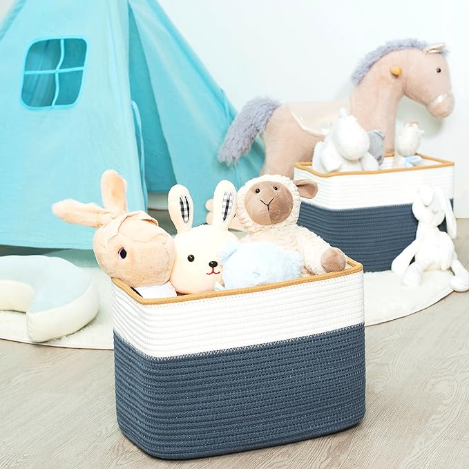 3-Pack Storage Baskets for Shelves, Playroom and Classroom Storage Basket, Book Basket, Decorative Storage Cube Bins, Woven Closet Organizers, Pantry and Shoe Organizer, Prussian Blue - Image 6