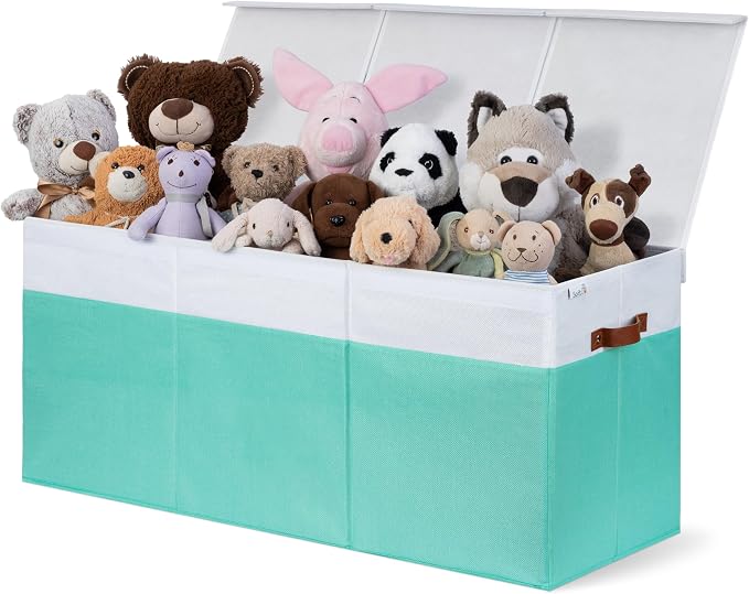 SoftOwl Extra Large Toy Storage Organizer with Lid - Sturdy, Collapsible Toy Chest Storage Box Design - Toys Bin with Dividers for Kids, Nursery, Bedroom, Playroom 37"x16"x14" by SoftOwl