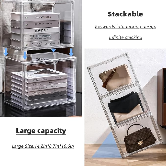 LXLXXL Acrylic Box Display Case, 5-Pack XL Stackable Storage Bins with Lid | Stackable Storage Bin X-Large 5 Pack, Clear Acrylic Display Case With Magnetic Lid, Dustproof Showcase for Figures Cosmetics - Image 4