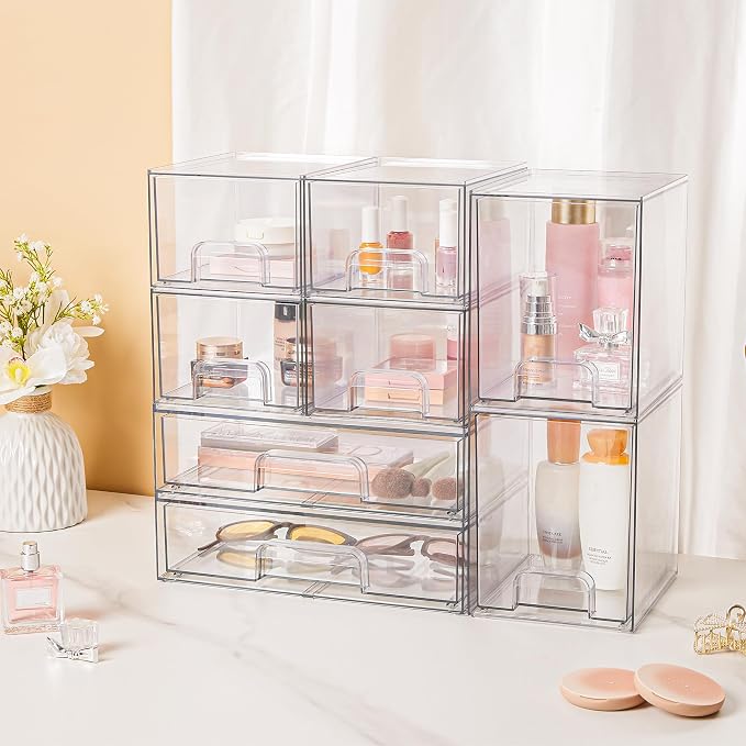 Vtopmart Clear Stackable Storage Drawers Set of 8, Plastic Organizer Bins | Multi-purpose Boxes for Baby Bottle Storage, Ideal for Kichen, Vanity, Bathroom, Undersink, Cabinet, Pantry Organization - Image 2