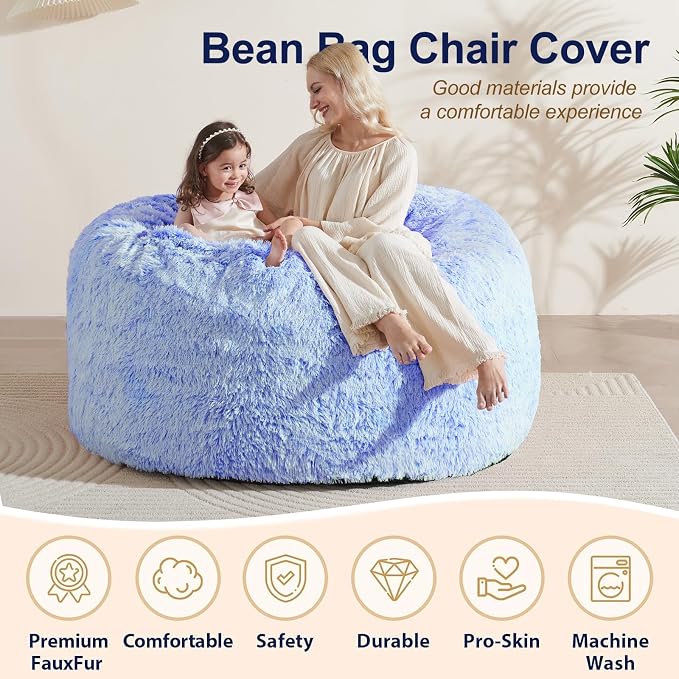 Bean Bag Covers Only, Fluffy Stuffed Beanbag Chair Covers No Filler, Washable Bean Bags Cover for Adults, Stuffed Animal Bean Bag Anti-Slip, 6FT, Blue - Image 4