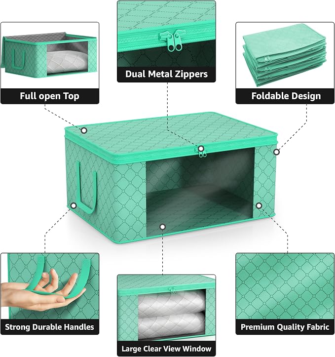 Sorbus Medium Clothes Storage Bags - Foldable Blanket Storage Bins for Organizing Bedroom, Closet, Clothing, Comforter, Organization with Clear Window, Lids and Carry Handles - Set of 8 - Image 6
