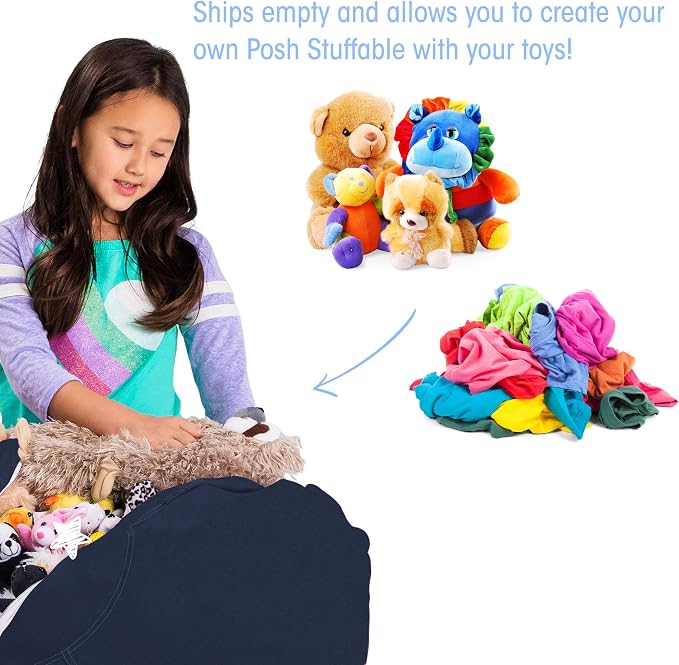 Posh Stuffable Kids Stuffed Animal Storage Bean Bag Chair Cover - Childrens Toy Organizer, Medium 27" - Solid Navy Blue - Image 3