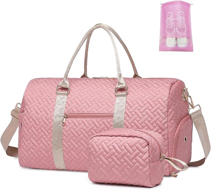 Duffle Bag for Travel, Weekender Bag with Shoe Compartment, Carry On Overnight Bag for Women with Toiletry Bag, Gym Bag with Wet Pocket, Hospital Bags for Labor and Delivery Beige by BAVERGE