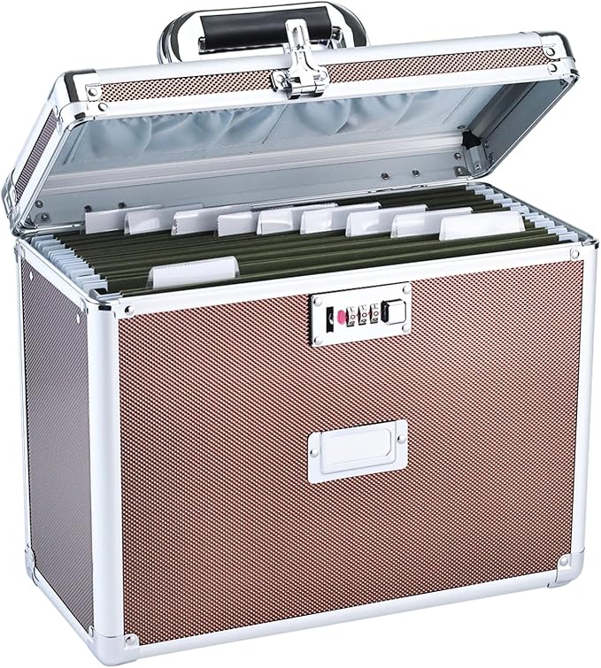 Hanging File Box for Letter, All-in-one set with 10 Folders | Portable Locking Filing Storage Box with Handle & Shoulder strap, Lockable File Cabinet Documents Safe, Lockbox Doc Organizer by Unknown