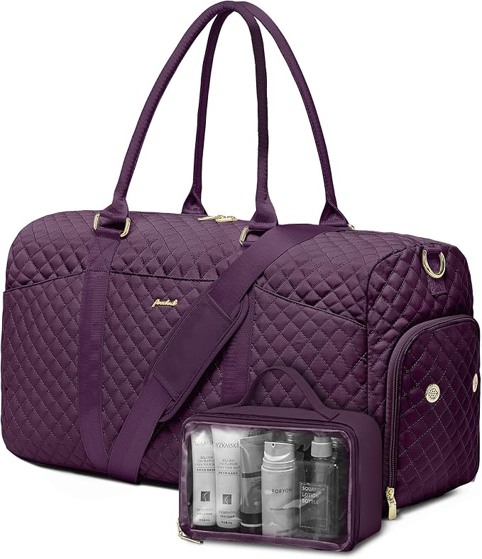 Women Weekender Travel Duffle Bag: Travel Duffel Overnight Bags with Shoe Compartment Large Carry on Tote with Toiletry Bag Weekend Traveling Yoga Gym Hospital Bag for Women with Wet Pocket Purple by FOCDOD